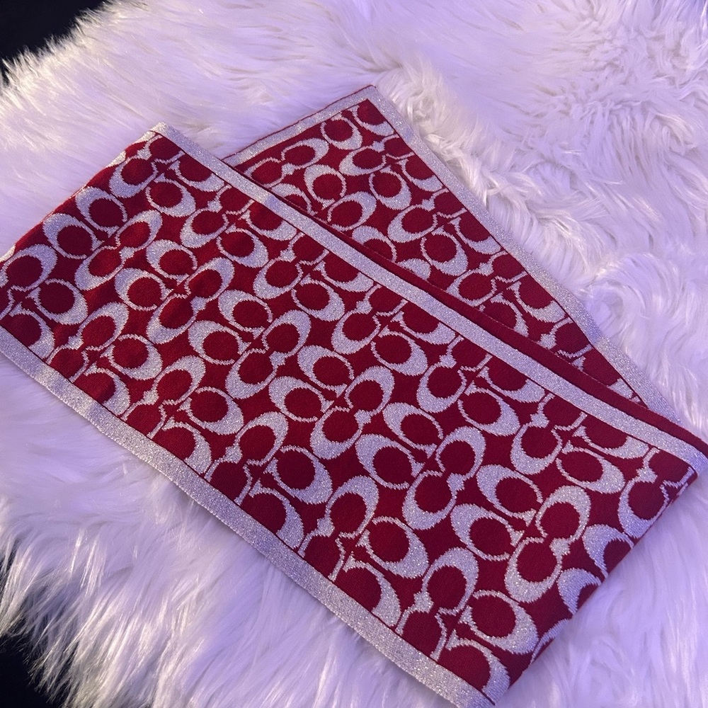 Coach Red and Silver Signature Muffler Scarf